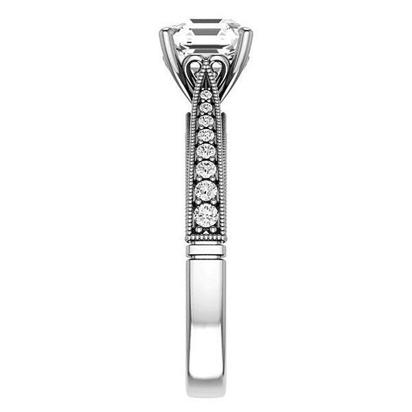 Asscher cut F Moissanite Milgrain Scroll Engagement Ring