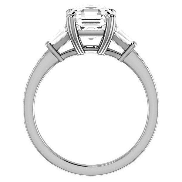 Asscher cut Moissanite & Diamond Baguette Engagement Ring