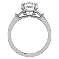 Asscher cut Moissanite & Diamond Baguette Engagement Ring