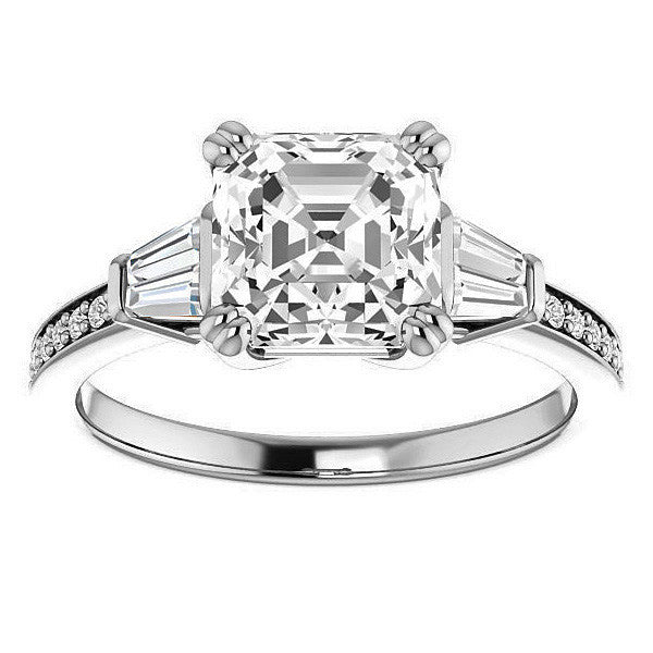 Asscher cut Moissanite & Diamond Baguette Engagement Ring