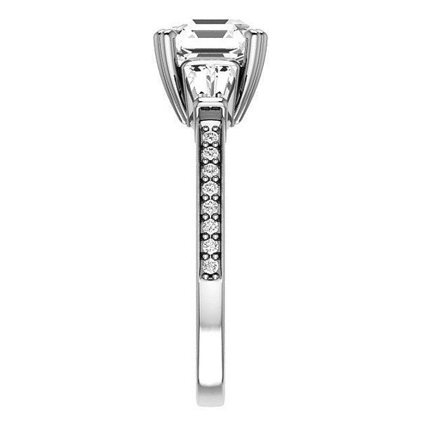 Asscher cut Moissanite & Diamond Baguette Engagement Ring