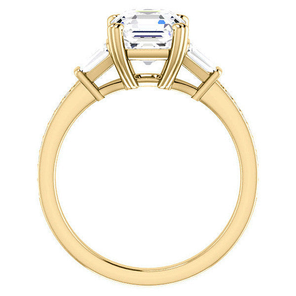Asscher cut Moissanite & Diamond Baguette Engagement Ring