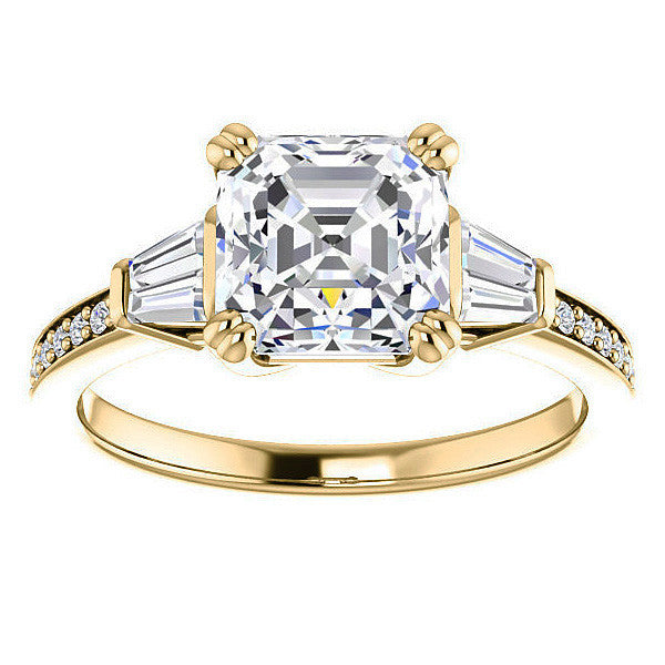 Asscher cut Moissanite & Diamond Baguette Engagement Ring