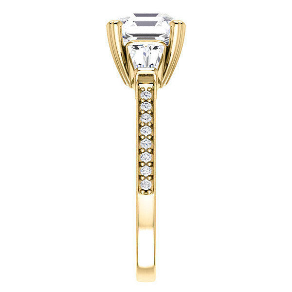 Asscher cut Moissanite & Diamond Baguette Engagement Ring