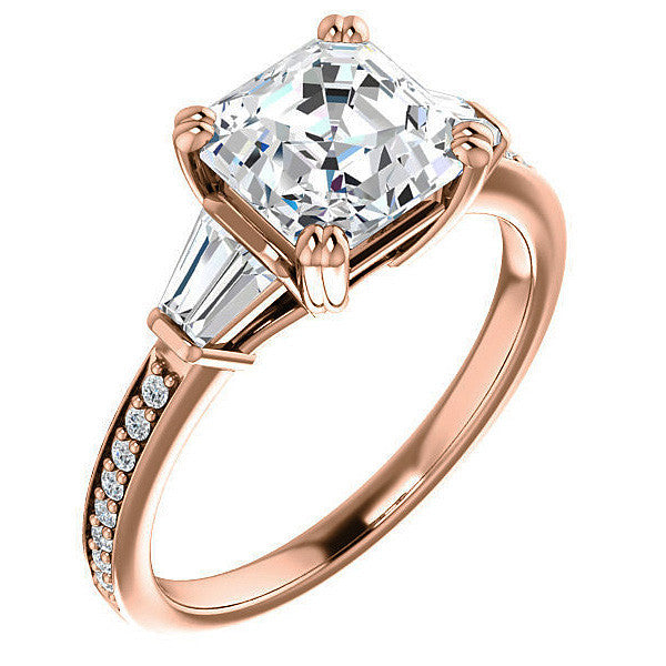 Asscher cut Moissanite & Diamond Baguette Engagement Ring