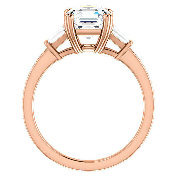 Asscher cut Moissanite & Diamond Baguette Engagement Ring