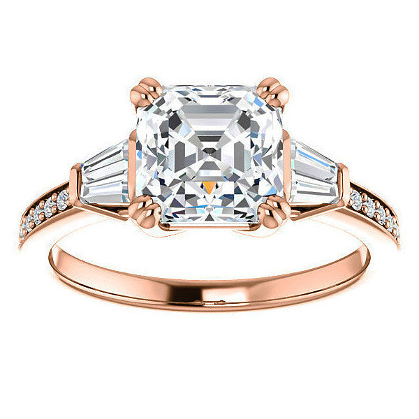 Asscher cut Moissanite & Diamond Baguette Engagement Ring