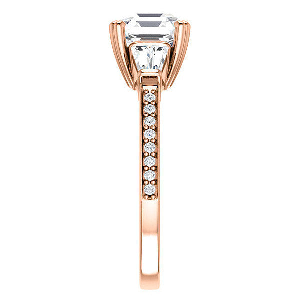 Asscher cut Moissanite & Diamond Baguette Engagement Ring