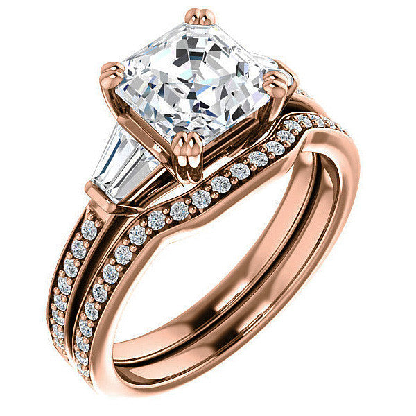 Asscher cut Moissanite & Diamond Baguette Engagement Ring