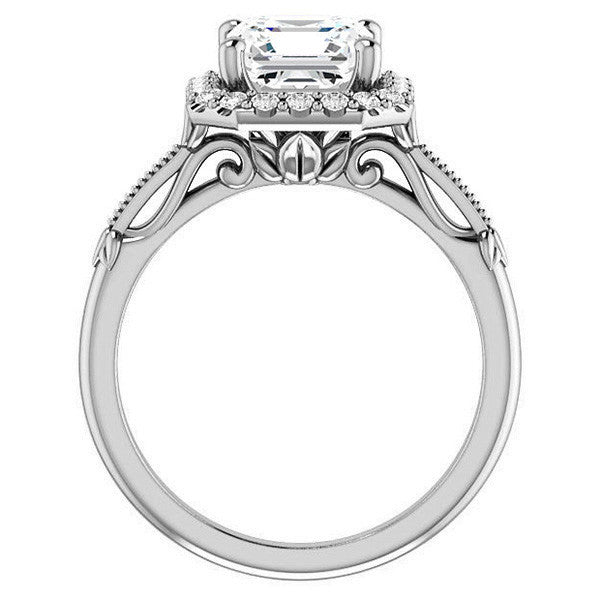 Halo & Floral Accents Asscher cut Moissanite Engagement Ring