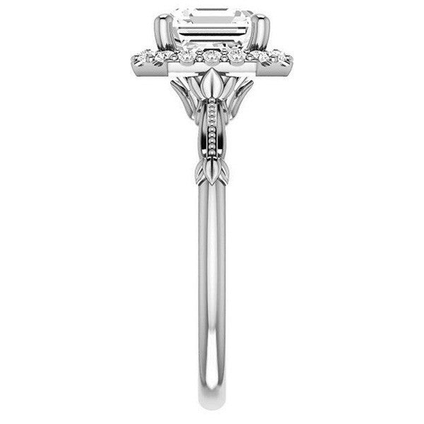 Halo & Floral Accents Asscher cut Moissanite Engagement Ring