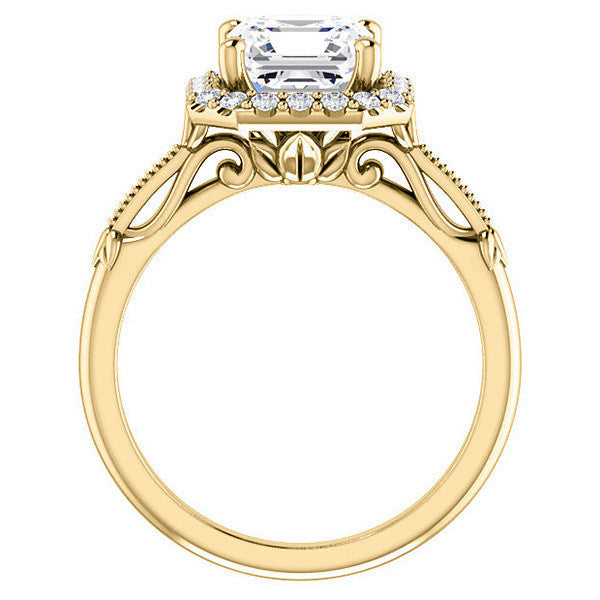 Halo & Floral Accents Asscher cut Moissanite Engagement Ring