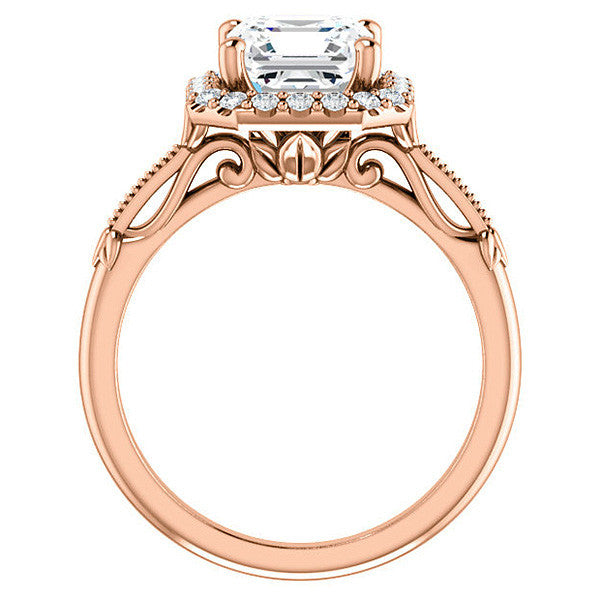 Halo & Floral Accents Asscher cut Moissanite Engagement Ring