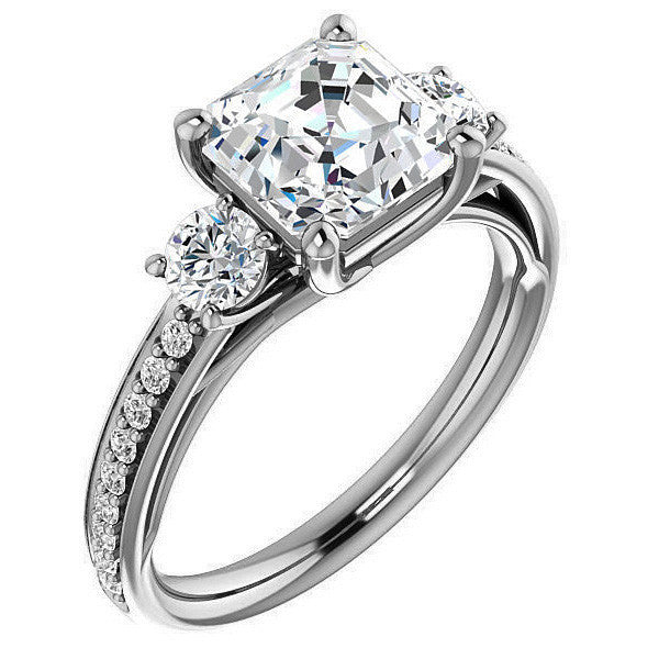 Asscher cut Moissanite 3-Stone Engagement Ring