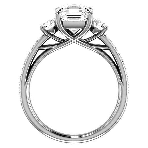 Asscher cut Moissanite 3-Stone Engagement Ring