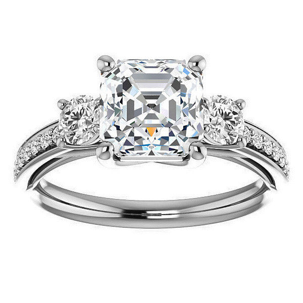 Asscher cut Moissanite 3-Stone Engagement Ring