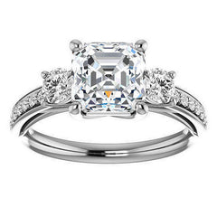 Asscher cut Moissanite 3-Stone Engagement Ring