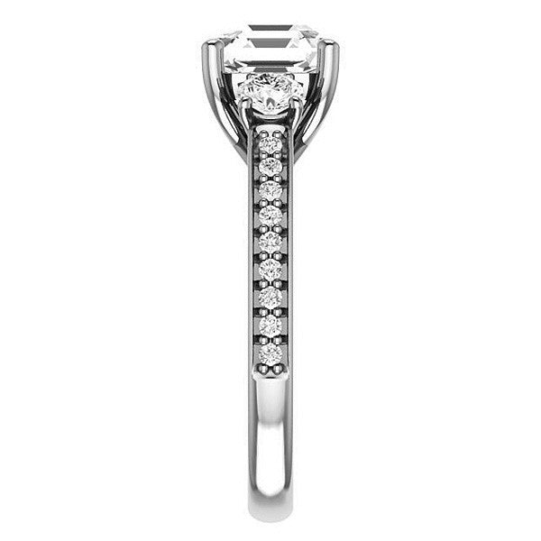 Asscher cut Moissanite 3-Stone Engagement Ring
