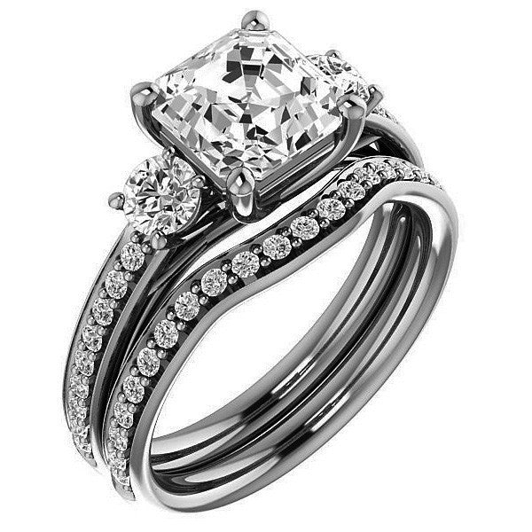 Asscher cut Moissanite 3-Stone Engagement Ring