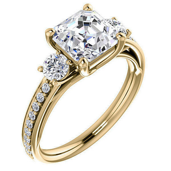 Asscher cut Moissanite 3-Stone Engagement Ring