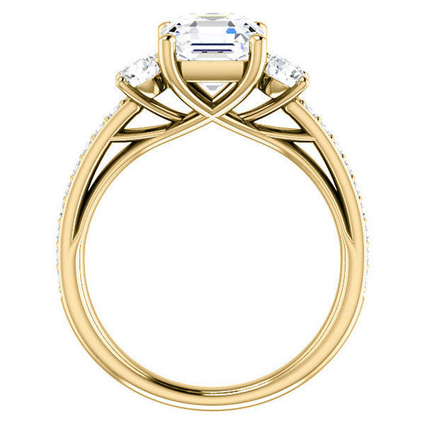 Asscher cut Moissanite 3-Stone Engagement Ring