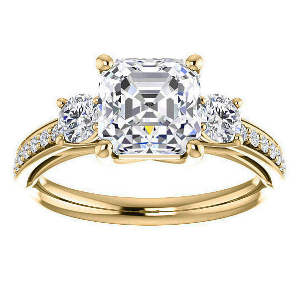 Asscher cut Moissanite 3-Stone Engagement Ring