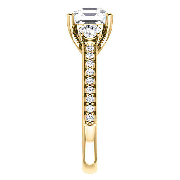 Asscher cut Moissanite 3-Stone Engagement Ring