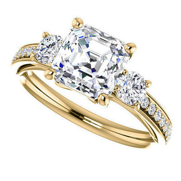 Asscher cut Moissanite 3-Stone Engagement Ring
