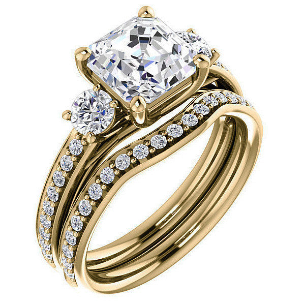 Asscher cut Moissanite 3-Stone Engagement Ring