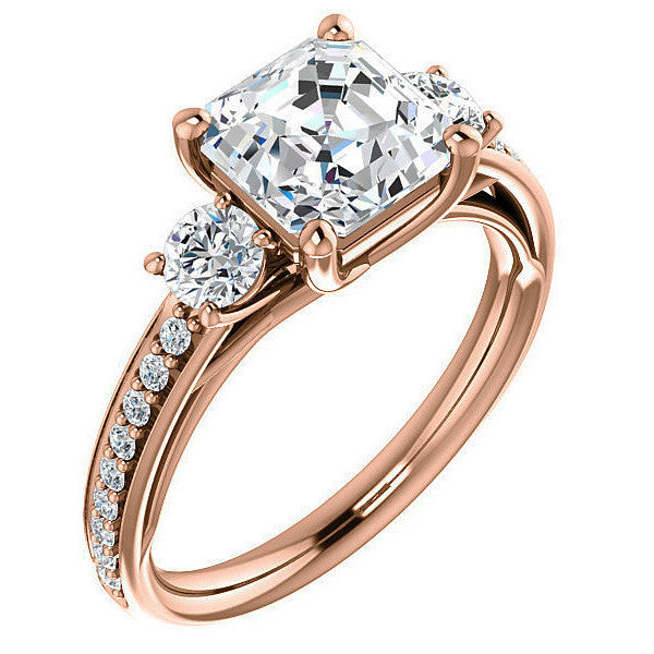 Asscher cut Moissanite 3-Stone Engagement Ring