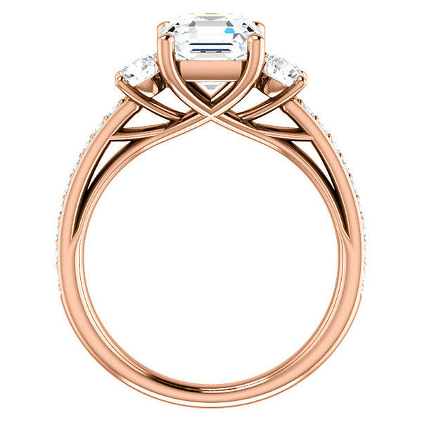 Asscher cut Moissanite 3-Stone Engagement Ring