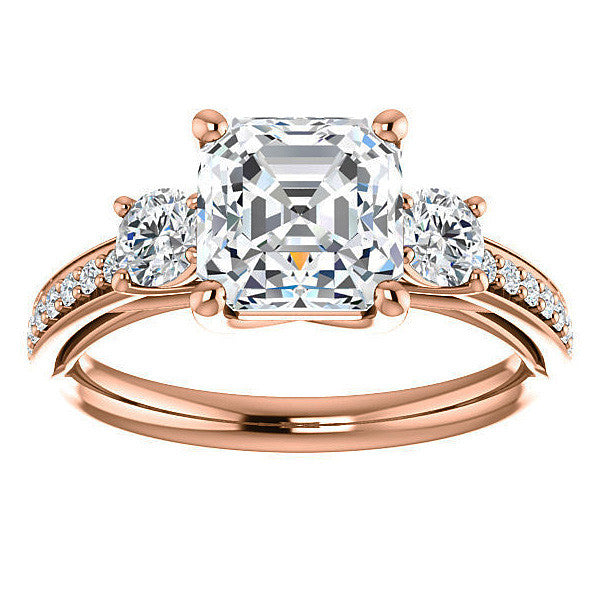 Asscher cut Moissanite 3-Stone Engagement Ring