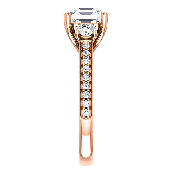 Asscher cut Moissanite 3-Stone Engagement Ring
