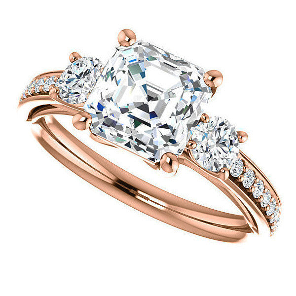 Asscher cut Moissanite 3-Stone Engagement Ring