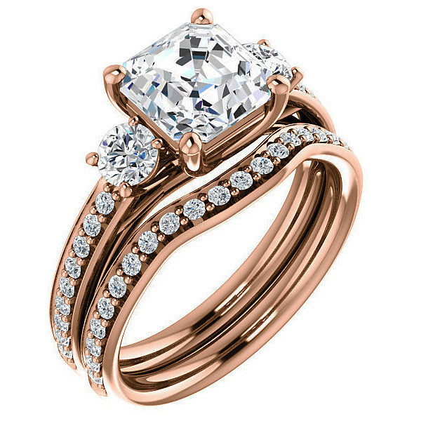Asscher cut Moissanite 3-Stone Engagement Ring