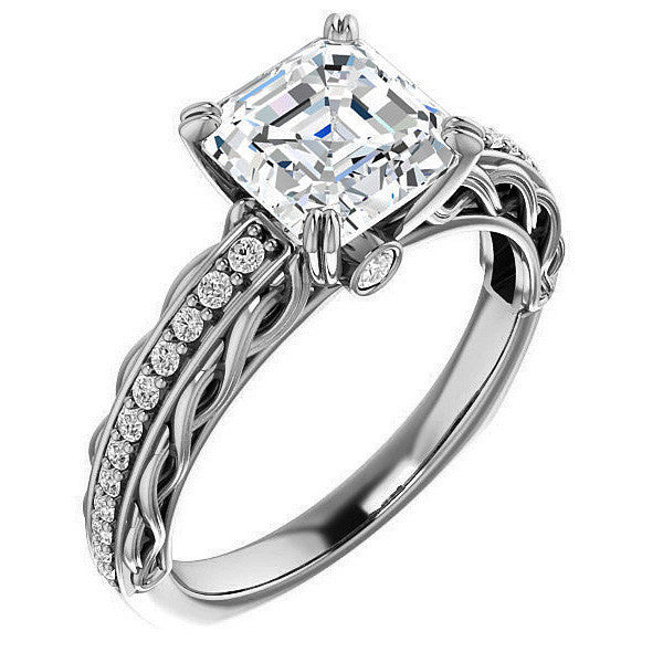 Asscher Moissanite Woven Double Prong Engagement Ring