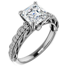 Asscher Moissanite Woven Double Prong Engagement Ring