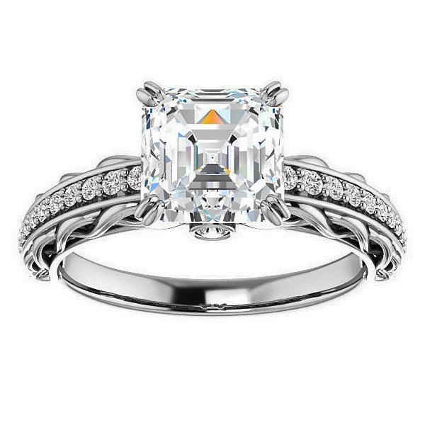 Asscher Moissanite Woven Double Prong Engagement Ring