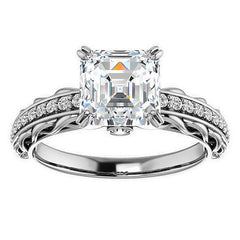 Asscher Moissanite Woven Double Prong Engagement Ring