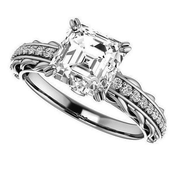 Asscher Moissanite Woven Double Prong Engagement Ring