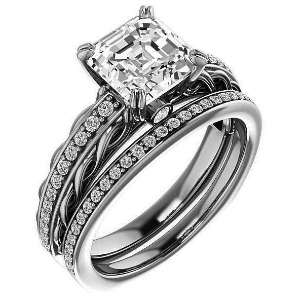 Asscher Moissanite Woven Double Prong Engagement Ring