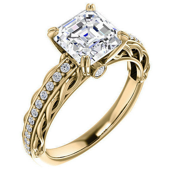 Asscher Moissanite Woven Double Prong Engagement Ring