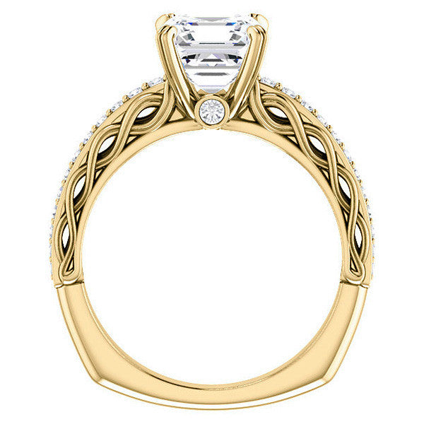 Asscher Moissanite Woven Double Prong Engagement Ring