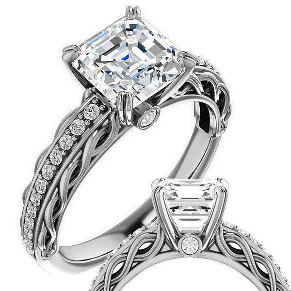Asscher Moissanite Woven Double Prong Engagement Ring