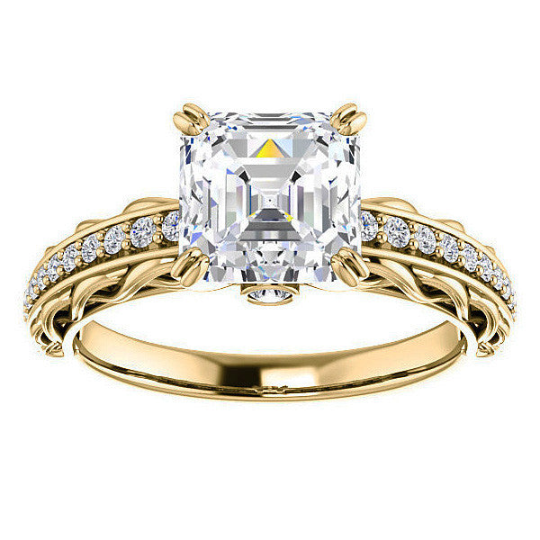 Asscher Moissanite Woven Double Prong Engagement Ring