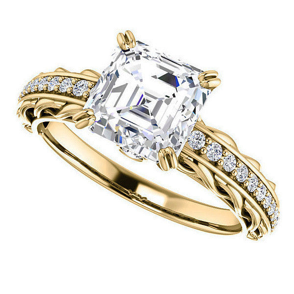 Asscher Moissanite Woven Double Prong Engagement Ring