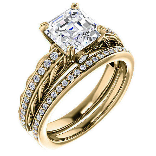 Asscher Moissanite Woven Double Prong Engagement Ring