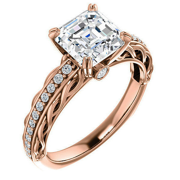 Asscher Moissanite Woven Double Prong Engagement Ring