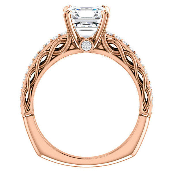 Asscher Moissanite Woven Double Prong Engagement Ring