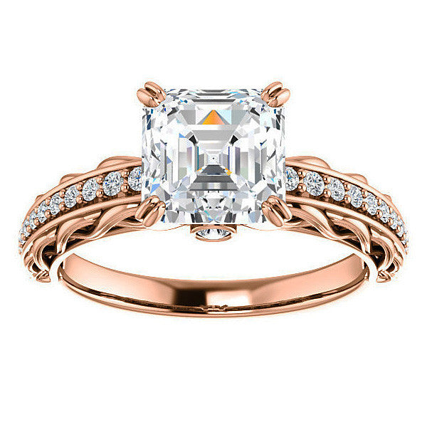 Asscher Moissanite Woven Double Prong Engagement Ring